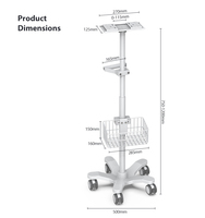 Troli Monitor dan Ventilator Modern, Kereta Klinik, Workstation Medis Mobile dengan Ketinggian yang Dapat Disesuaikan, Garansi 5 Tahun untuk Rumah Sakit