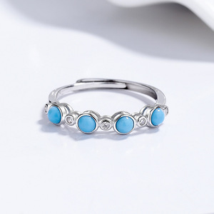 Anillo Ajustable de Plata de Ley 925 con Turquesa Redonda, Chapado en Oro, para Compromiso y Boda, Precio de Fábrica Económico para Mujer - Product Image 3
