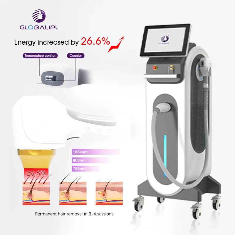 The Most Popular 3 Wave 755nm 808nm 1064nm Diode Laser 755nm machine for all color skin use