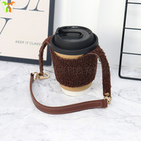 Housse Polaire Teddy pour Tasse à Thé, Sac Porte-Boisson Portable Chaud, Pochette Isotherme Ajustable pour Bouteille, Gobelet, Café, Mug