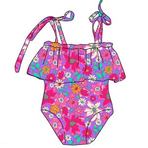 Combinaison de bain pour bébé à bretelles volantées, grande taille, imprimé personnalisé, avec bretelles réglables et design imperméable - Product Image 2