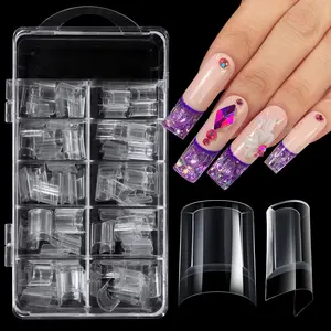 Newest 100pcs/Box Square Extension Water Injection Hollow False Nails Artificial Clear Hollow Waterflood Acrylic Nail Tips