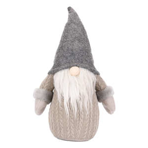 <b>Grey</b> Felt Cone Hat Christmas Gnome Plush Cable Knit Sweater Tomte Doll with Fur Cuff Mittens for Nordic <b>Shelf</b> Decor - Product Image 1