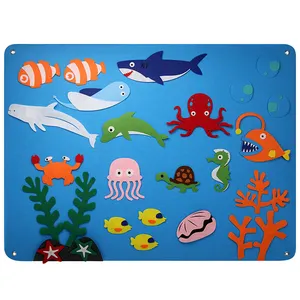 Flannel Felt-Board for Toddlers Preschool Large Ocean Felt Storyboard with Animals Shark Figures Wall Hang Classroom Activity