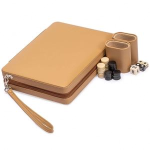 Handmade Luxury Pu Leather Rolled Set Portable Lightweight Travelling Backgammon Board <b>Game</b> Gift - Product Image 4