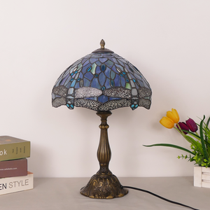 <span class=keywords><strong>Lampe</strong></span> de bureau libellule bleu océan de 12 pouces de large, <span class=keywords><strong>lampe</strong></span> de chevet en verre coloré pour chambre à coucher, <span class=keywords><strong>lampe</strong></span> de <span class=keywords><strong>lecture</strong></span> pour <span class=keywords><strong>salon</strong></span> et bureau - Product Image 2