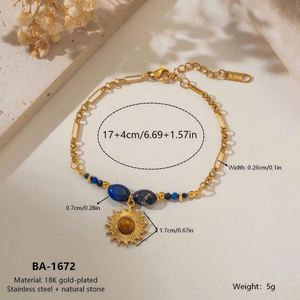Bracciale in Acciaio Inossidabile Antiossidante <span class=keywords><strong>con</strong></span> Placcatura in Oro PVD 18K e <span class=keywords><strong>Perline</strong></span> di Lapislazzuli, Catena Regolabile, Gioielli Boho - Product Image 5