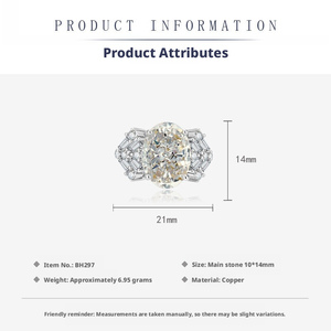 Ensemble collier et bagues tendance en cuivre avec zircone cubique 10*12mm, diamant blanc haute teneur en carbone, style Ice Out, le plus vendu pour femme - Product Image 3