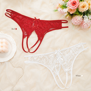 Lingerie Plus Size Senza Entreperni in Pizzo Floreale Trasparente con Ricamo 3D, Apertura Anteriore <span class=keywords><strong>e</strong></span> Posteriore, Doppio Fiocco <span class=keywords><strong>e</strong></span> Sottili Aperture - Product Image 4