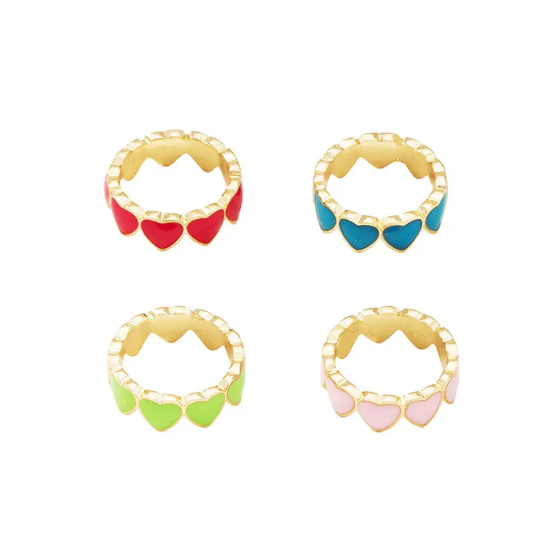 Zooying Mode Schattige Kleurrijke Enamel Hart Stapelen Bijpassende Ringen Hartvorm Ring Licht Voor Vrouwen