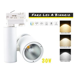 Faretto LED Trifase da 30W CCT 90 CRI Alloggiamento Bianco 2700K 4000K 6000K 3-in-1 Fascio Stretto 24 Gradi per Centri Commerciali e Supermercati - Product Image 2