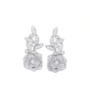 Pendientes de gota con flor de diamante blanco champán para mujer, románticos, para boda, con engaste pavé en oro blanco, corte marquesa, joyería fina - Product Image 1