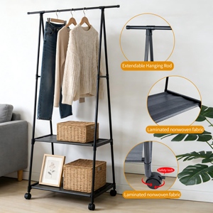 <span class=keywords><strong>Appendiabiti</strong></span> a 2 livelli personalizzato in metallo con ruote, <span class=keywords><strong>appendiabiti</strong></span> multifunzionale autoportante per bagno e ingresso - Product Image 3