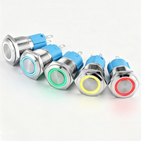 Interrupteur à bouton-poussoir à tête plate en acier inoxydable étanche IP65 16/19/22mm, 1NO, anneau LED, momentané, 12-24V 250V, pour rail de transport