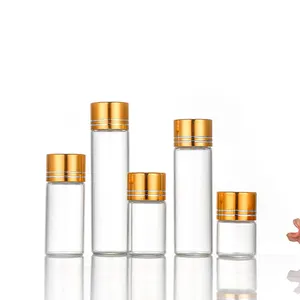 Hot Sale 5ml 8ml 10 ml 14ml 16ml 20ml 25ml Transparente Test fläschchen Mini Essence Glasflasche mit golds ch warzer Schraub verschluss