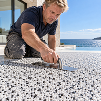 Revêtement de surface en résine de polyuréthane antidérapant sans joint, pavage de galets décoratifs naturels, tapis de pierres perméables pour les environs des piscines