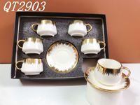 Ensemble de 6 tasses à café et à thé turques en céramique de style européen de luxe léger avec soucoupe, boîte cadeau