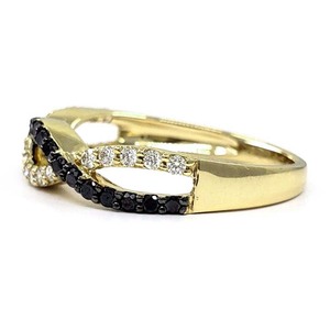 18k Solid Yellow Gold Natural Black Diamond Classic Eternity Twist Pave Setting Wedding Half Way Band Ring for Women Party - Product Image 2
