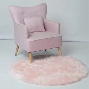假毛皮地毯毛绒人造毛皮羊皮地毯粉红色圆形地毯
