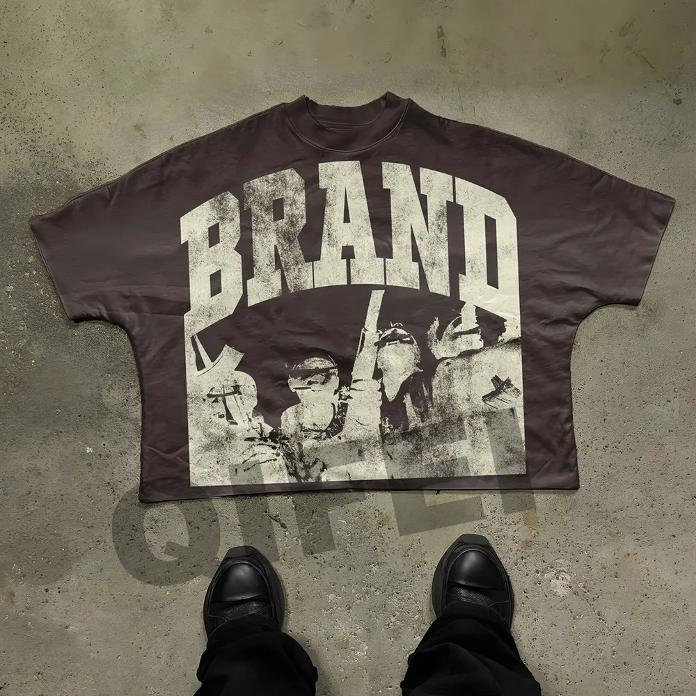 Produttori personalizzati unisex t-shirt squadrata streetwear acid wash collo finto oversize serigrafia cropped t shirt uomo