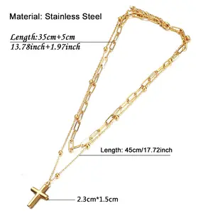 Rosenkranz Tasbih Perlen Doppel kette Kreuz Anhänger vergoldet geschichteten Edelstahl Schmuck Halskette