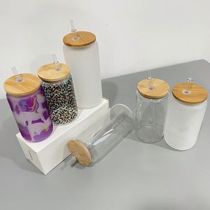 Us Warehouse 12Oz 16Oz 20Oz Blank Beer Glass Can With <b>Bamboo</b> Lid and <b>Straw</b> for White Sublimation Transfer - Product Image 2