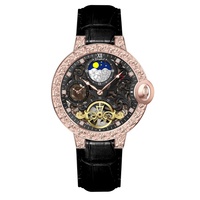 Montres automatiques étanches pour hommes avec cadran squelette lumineux personnalisé et bracelet en cuir, montres de sport