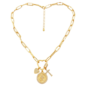 Bijoux de mode vintage plaqués or, pendentif en cristal avec motifs géométriques, boucle montagne ouvrable, œil du diable, cœur, croix et diamant - Product Image 3