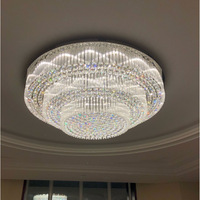 Lustre LED moderne de luxe PM, grand modèle carré et rond en cristal pour hall d'hôtel, salle de banquet, base en acier inoxydable pour salon