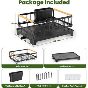 Organizador de utensilios de <span class=keywords><strong>cocina</strong></span> negro de tendencia Simple extraíble, bandeja para cubiertos, escurridores de platos, estante de secado de platos con bandeja de goteo - Product Image 3