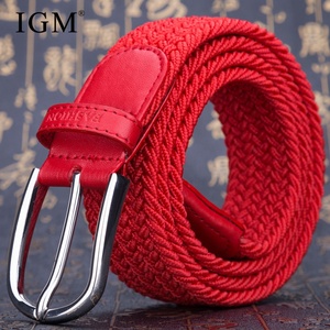 Cinturón de Golf trenzado elástico de moda deportiva para <span class=keywords><strong>hombre</strong></span> de cuero PU rojo sin agujeros informal de doble capa de alta calidad con hebilla de aleación - Product Image 2
