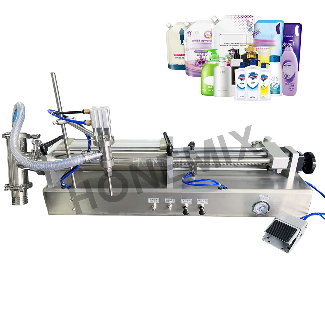 HoneMix semi-automatique machine de remplissage de sachets à bec verseur à piston pour crème de shampooing et détergent liquide avec pédale