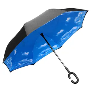 사용자 정의 인쇄 더블 레이어 우산 핸즈프리 역 우산 제조 업체 남녀 공용 우산 제조 업체 하이 퀄리티