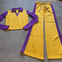 Ensemble de survêtement décontracté pour femme, style Y2K, avec logo personnalisé, comprenant un haut court à col polo et demi-zip color block et un pantalon évasé.