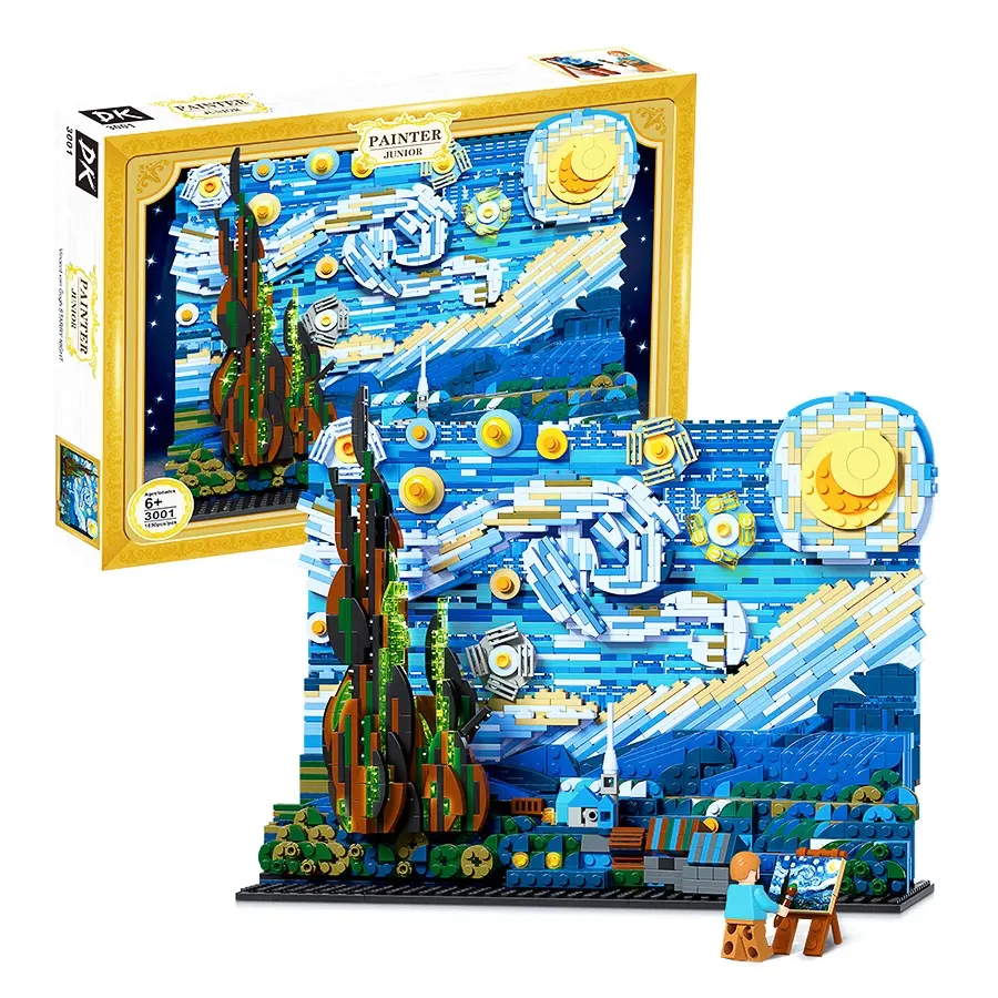 Lego arte pintura blocos de construção conjuntos Van Gogh céu estrelado bloco pintura conjunto brinquedos para presentes de natal das crianças