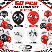 60 Ballons de Course 12 Pouces Rouge Noir Blanc Drapeau à Carreaux en Latex pour Anniversaire Garçon Fille Décoration Rapide Fête Thème Transport