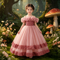 Robe de bal superposée à sequins personnalisée, motifs de robes en dentelle pour enfants, robes de demoiselles d'honneur, vêtements pour enfants de 2 à 12 ans, costumes pour enfants, vente en gros