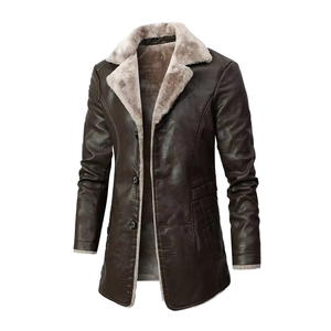 Veste en cuir PU épaisse pour homme pour l'hiver Fermeture éclair Poche Manteau pour le style décontracté, professionnel et streetwear - Product Image 4