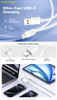 Câble de charge rapide et de transfert de données USB 3.0 SASATHREE S08 haute performance, courant maximal de 6A, 1m - Type-C, directement de l'usine