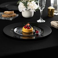 Assiettes de présentation rondes en plastique noir mat de 13 pouces pour mariage, Noël, service de dîner