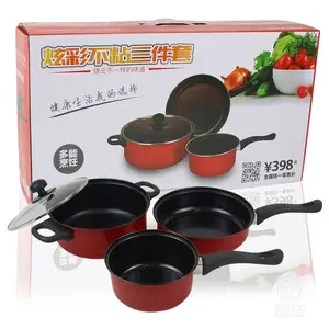 Offre spéciale en gros pas cher 3 pièces marmite casserole poêle à frire casserole avec couvercles en verre ensemble de batterie de cuisine