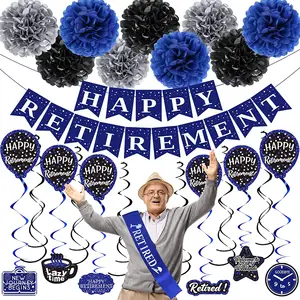 Одноразовый бумажный баннер Nicro, висячий крутящийся домашний настенный фон, товары для взрослых и мужчин, синий комплект украшений для вечеринки на пенсию