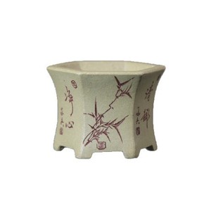 Pot à bonsaï hexagonal en argile violette miniature, fait main et gravé, pour petites plantes - Product Image 5