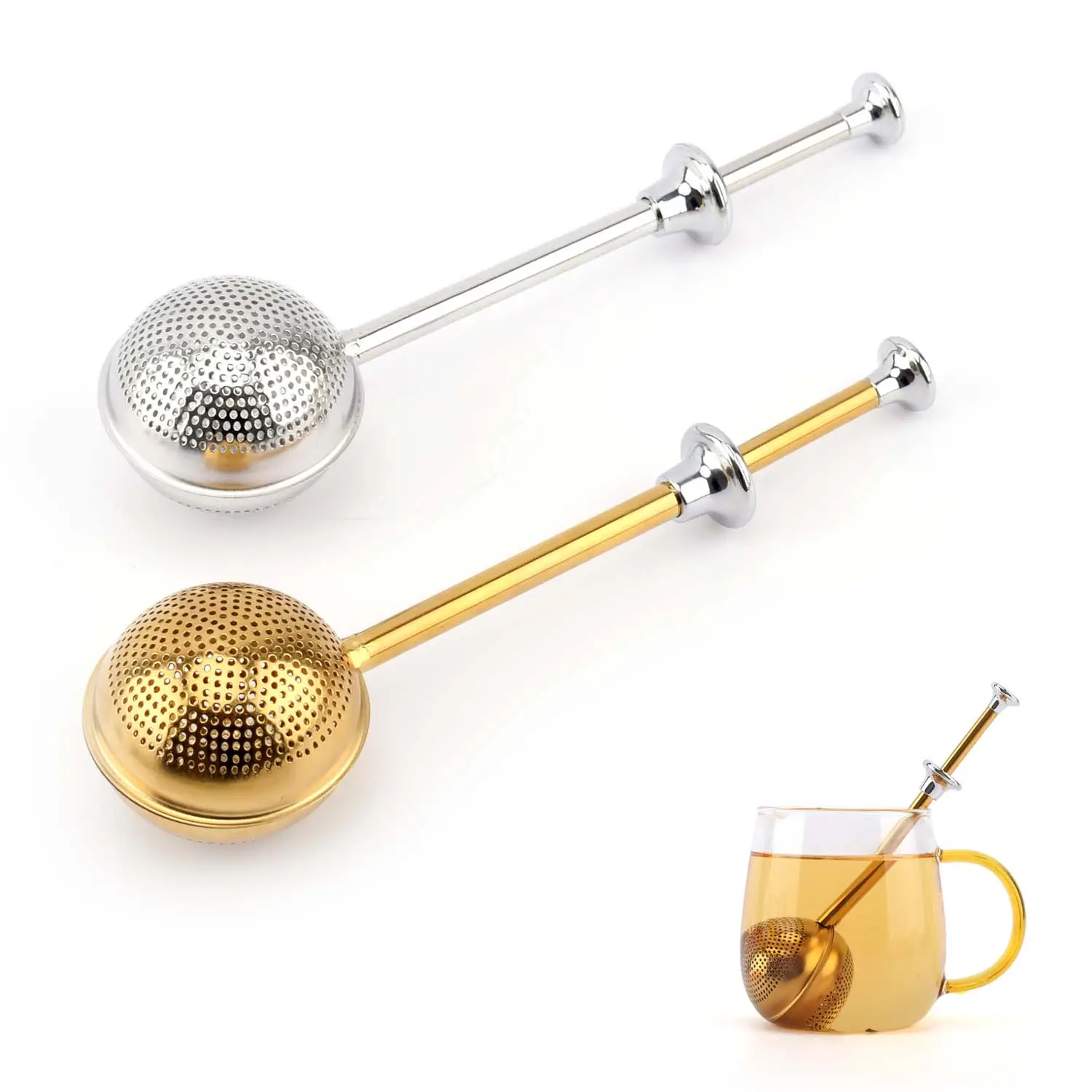 Amz Hete 304 Roestvrijstalen Thee Diffuser Gouden Thee Zeef Infuser Met Een Veerbelaste Opening