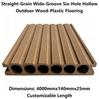 Plancher composite d'extérieur WPC à 6 cavités, 140 mm x 25 mm, lisse, à clipser, grain droit, rainures larges, longueur personnalisée 4000 mm
