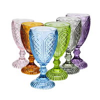Verres à vin vintage en verre pressé SNW, design en relief, style océan, verres à vin colorés, verres à pied