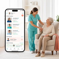 Développement d'une application de marché pour les aidants, Smart Caregiver Service, compatible iOS et Android, avec profils d'aidants et vérifications de fonds d'identité.