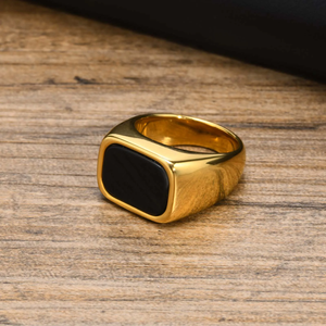 Bague Carrée Géométrique en Acier Inoxydable Or avec <span class=keywords><strong>Pierre</strong></span> de Verre Noire pour Homme - Product Image 3