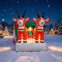 Château Gonflable de Noël en Forme de Traîneau et Élan, Aire de Jeu Gonflable pour Enfants, Idéal pour les Fêtes de Noël et du Nouvel An