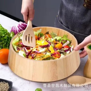 ชามสลัดไม้ทรงตื้น จานผลไม้ไม้เนื้อแข็ง สำหรับใช้ในครัวเรือน - Product Image 2